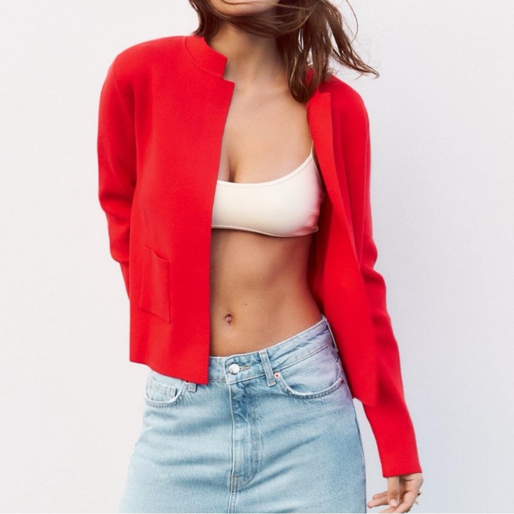 Zara Knit Open Front Blazer/Cardigan Red Size XL